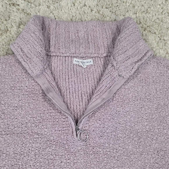 Aeropostal Pink Fuzzy Cropped Quarter-Zip Sweater in Light Petal Pink. M - Picture 4 of 10